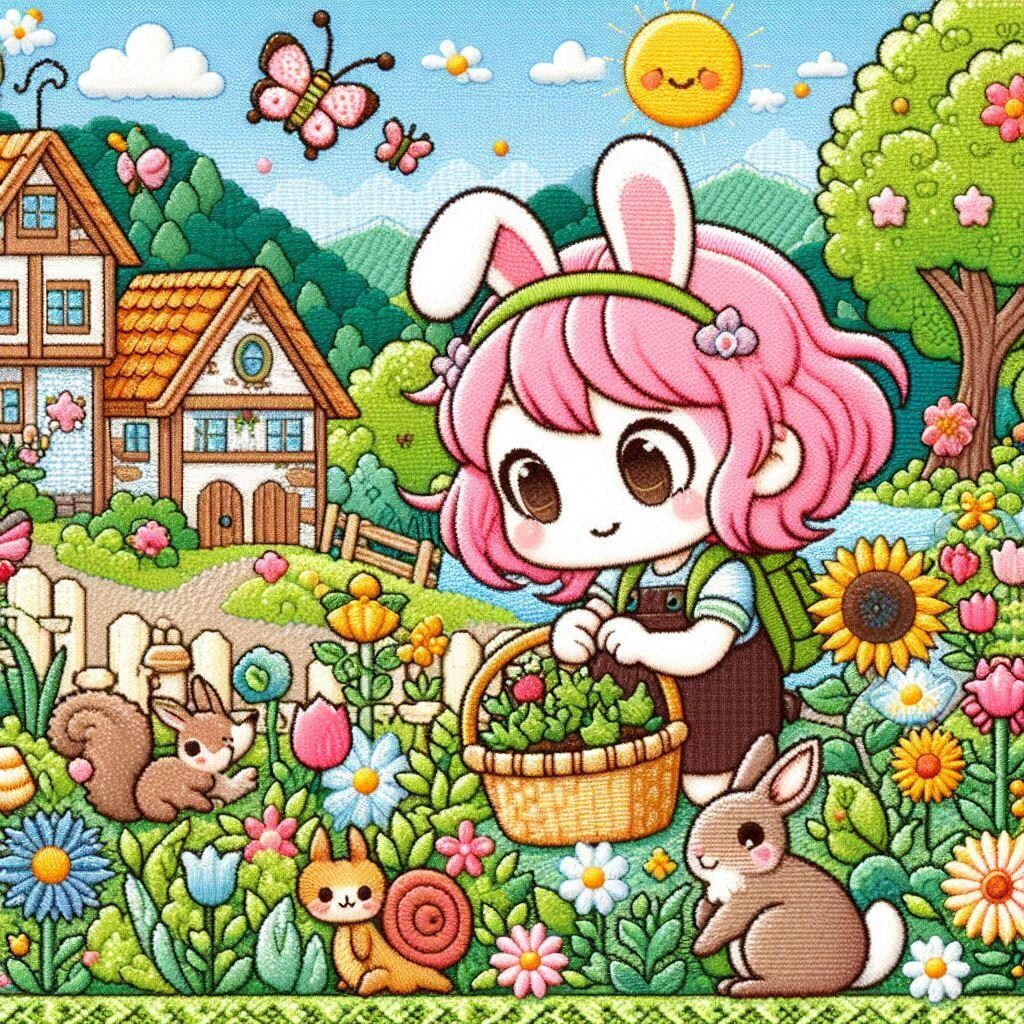 刺繍なピンク髪ちゃん