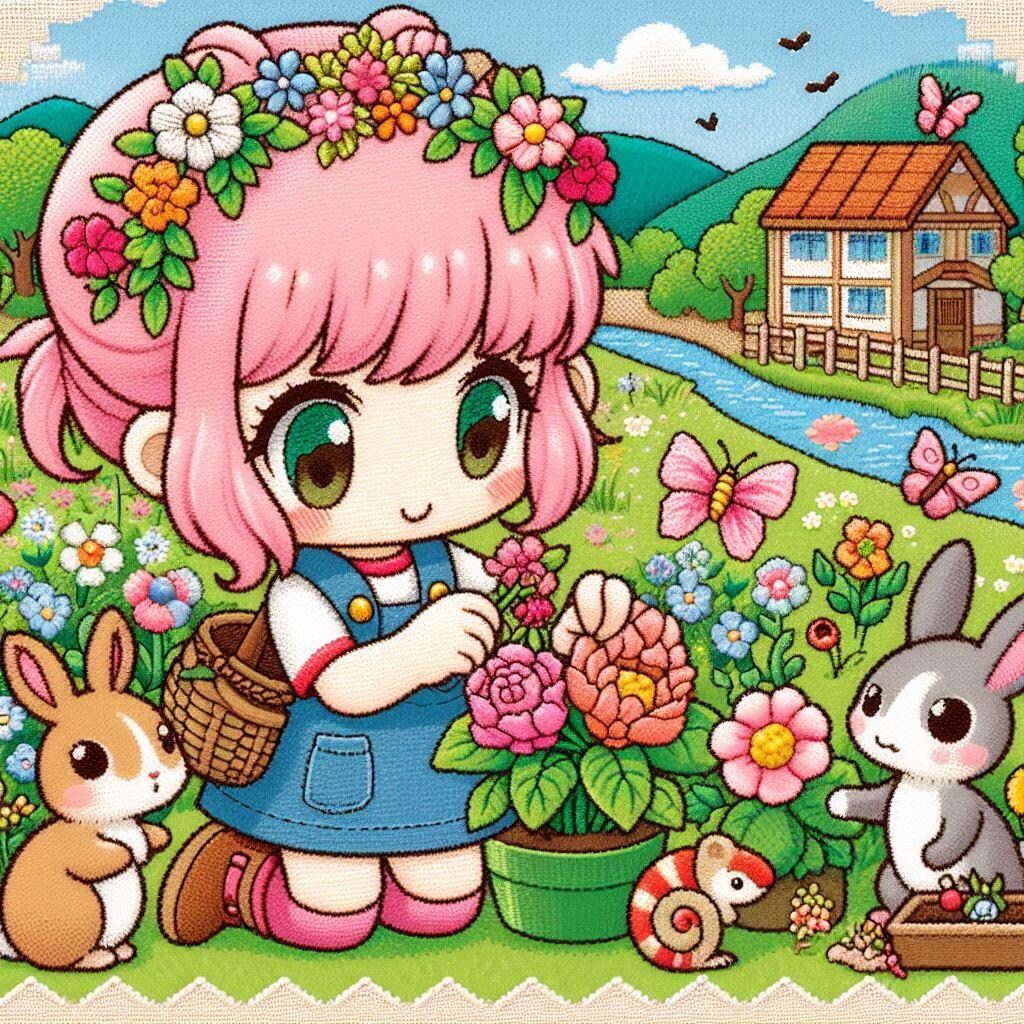 刺繍なピンク髪ちゃん