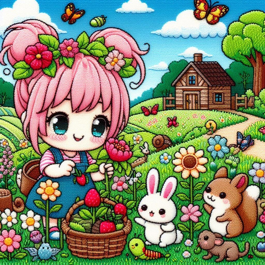 刺繍なピンク髪ちゃん