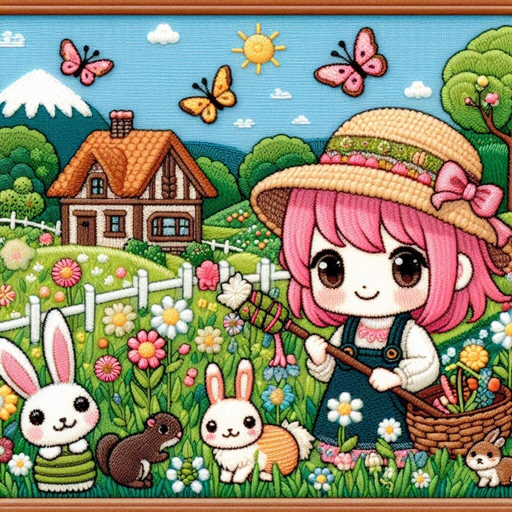 刺繍なピンク髪ちゃん