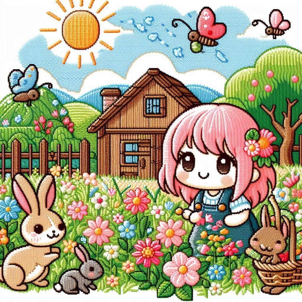 刺繍なピンク髪ちゃん