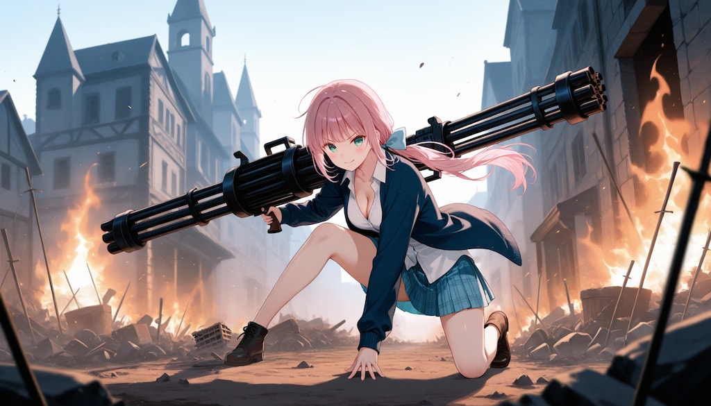 女子高生とガトリングガン