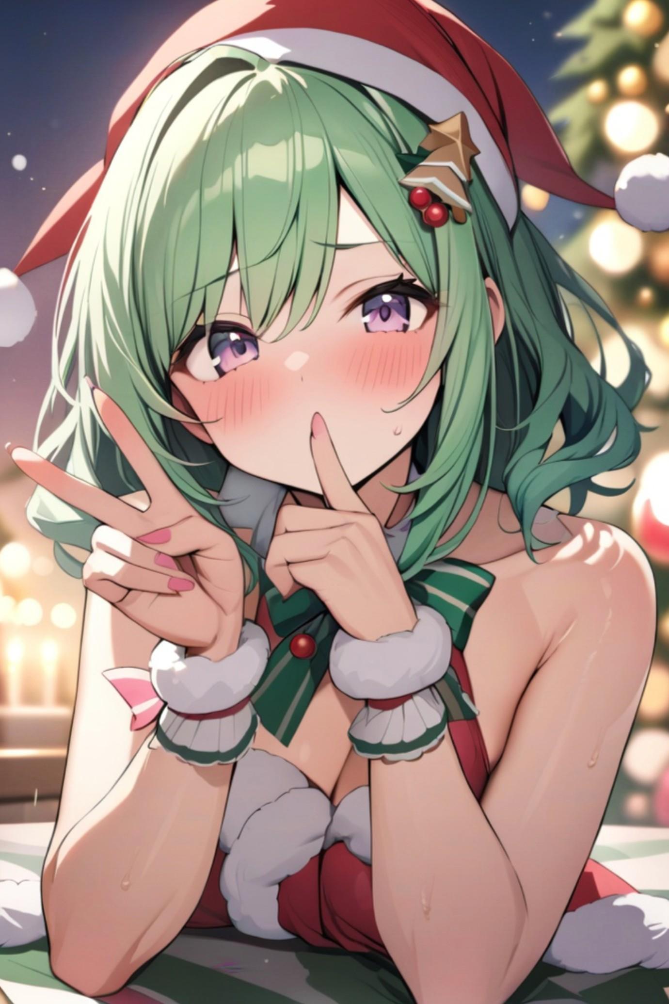 クリスマスデートの緑髪ちゃん | の人気AIイラスト・グラビア