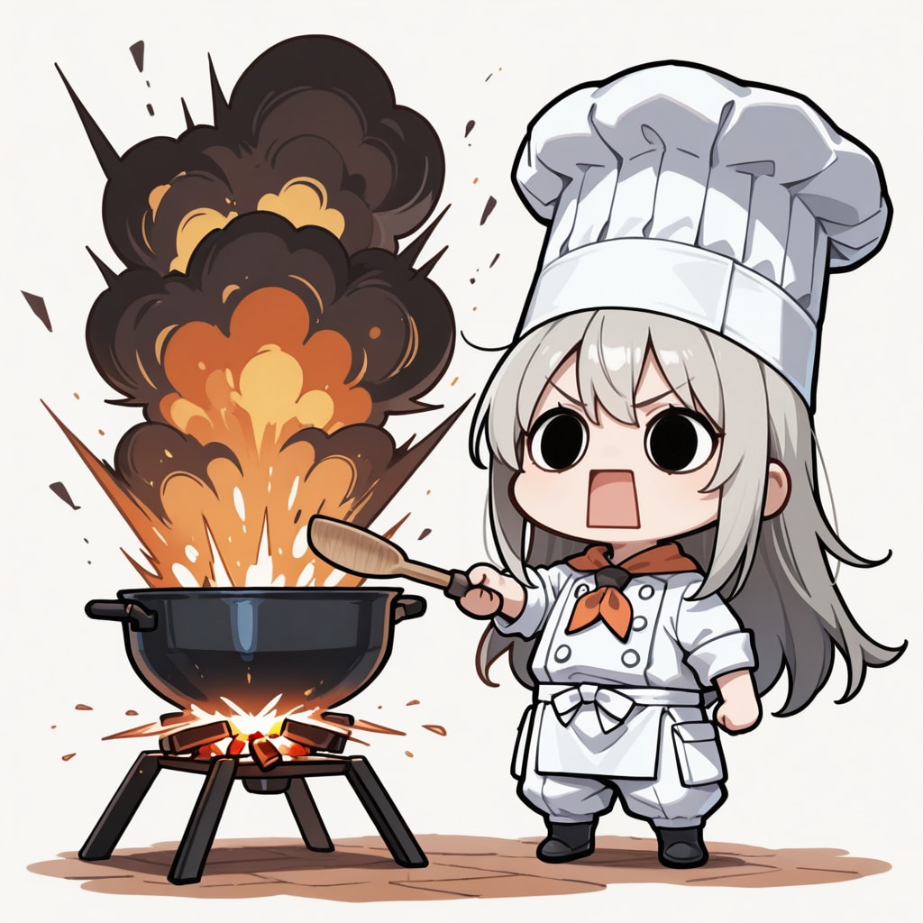 鍋を爆発させてしまいよったえらいこっちゃ嬢