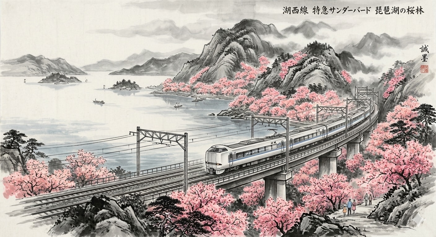 海が見えない（琵琶湖桜並木） | の人気AIイラスト・グラビア