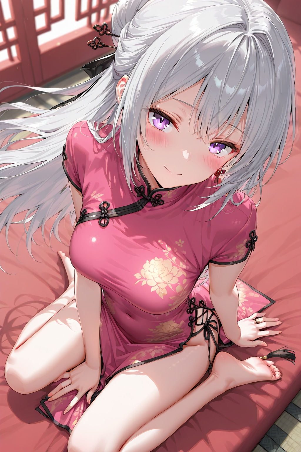 (1186)銀髪ちゃんチャイナドレス（お団子ヘア）