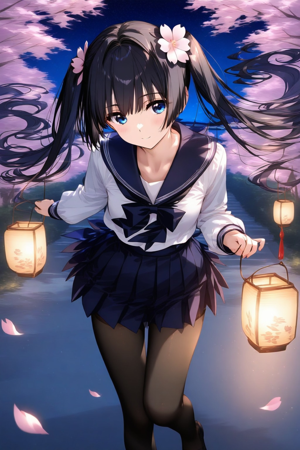 夜桜とセーラー服