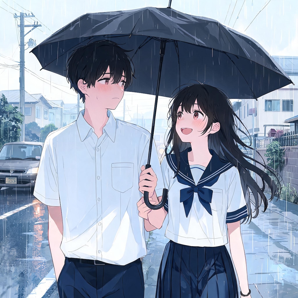 相合傘の2人