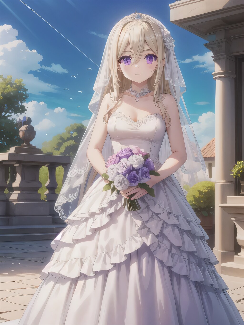 白髪ロングでウェディングドレスの少女