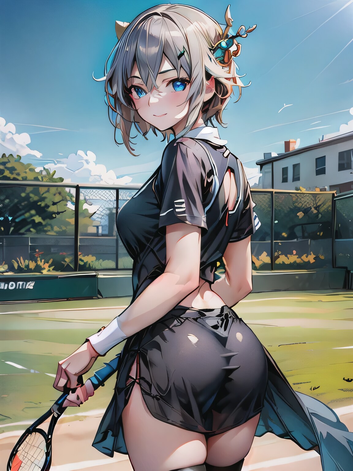 灰髪ボブでテニスウェアの少女 | の人気AIイラスト・グラビア