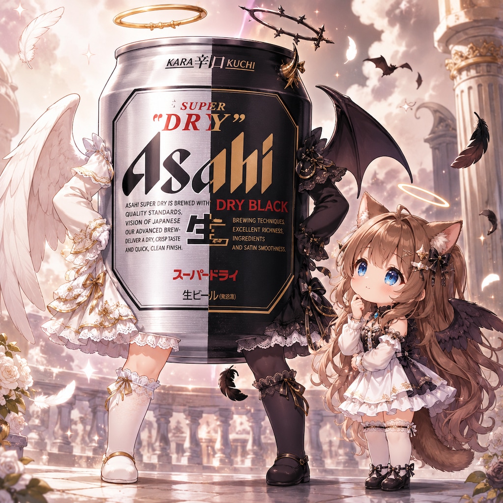 闇堕ちしそうなビール缶とそれを眺める小さな女の子