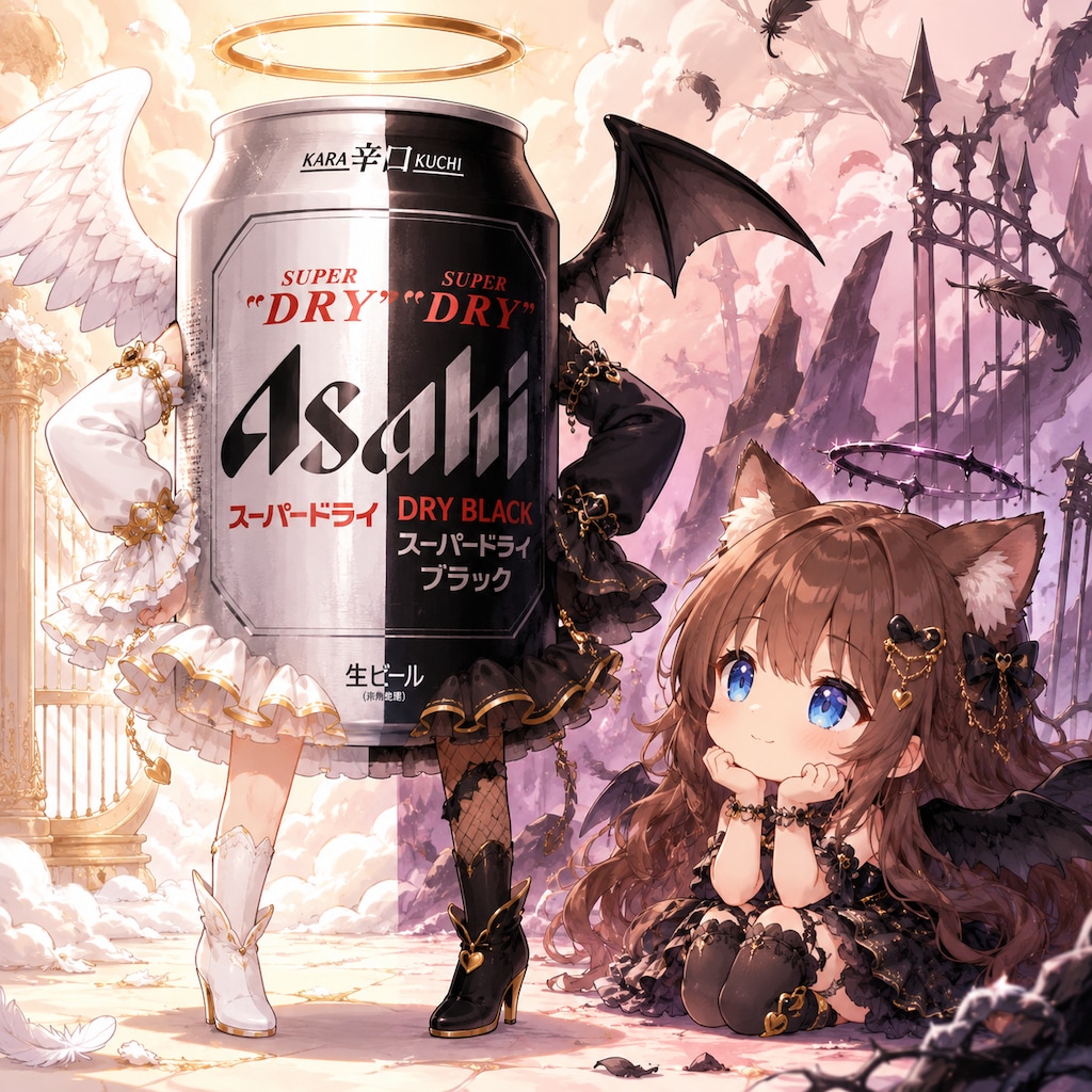 闇堕ちしそうなビール缶とそれを眺める小さな女の子