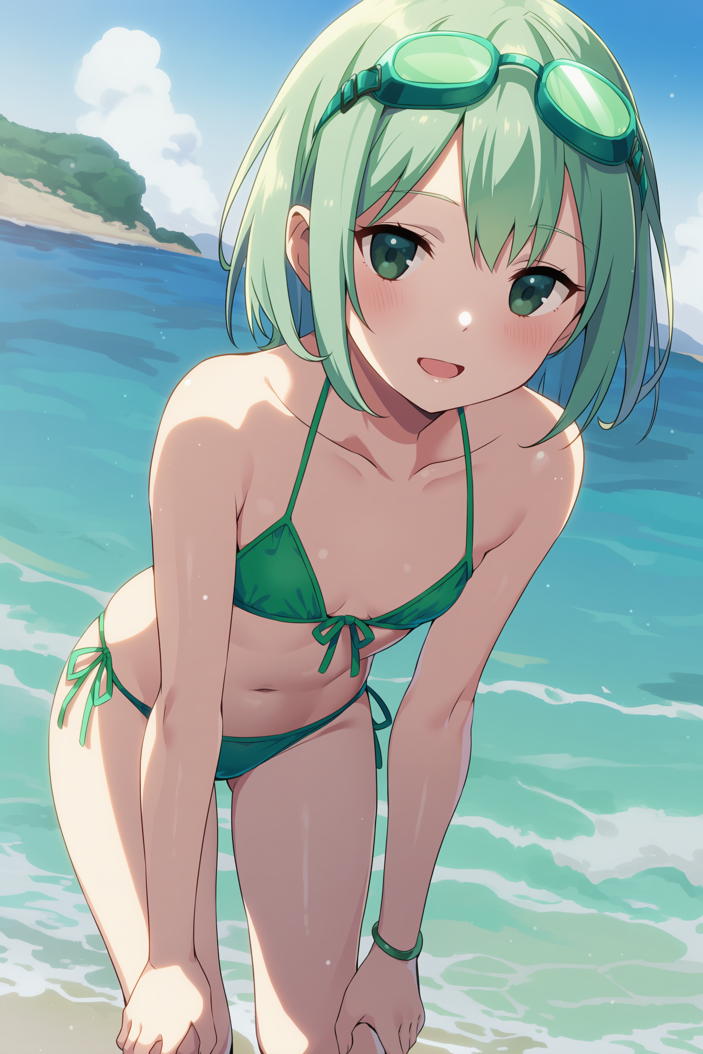 緑ビキニの美少女