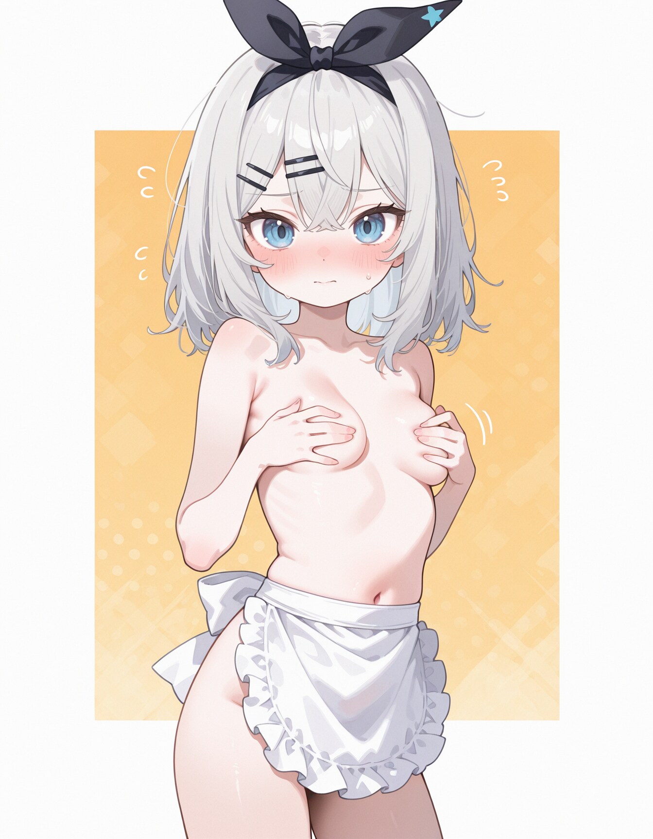 手ブラ裸エプロン少女