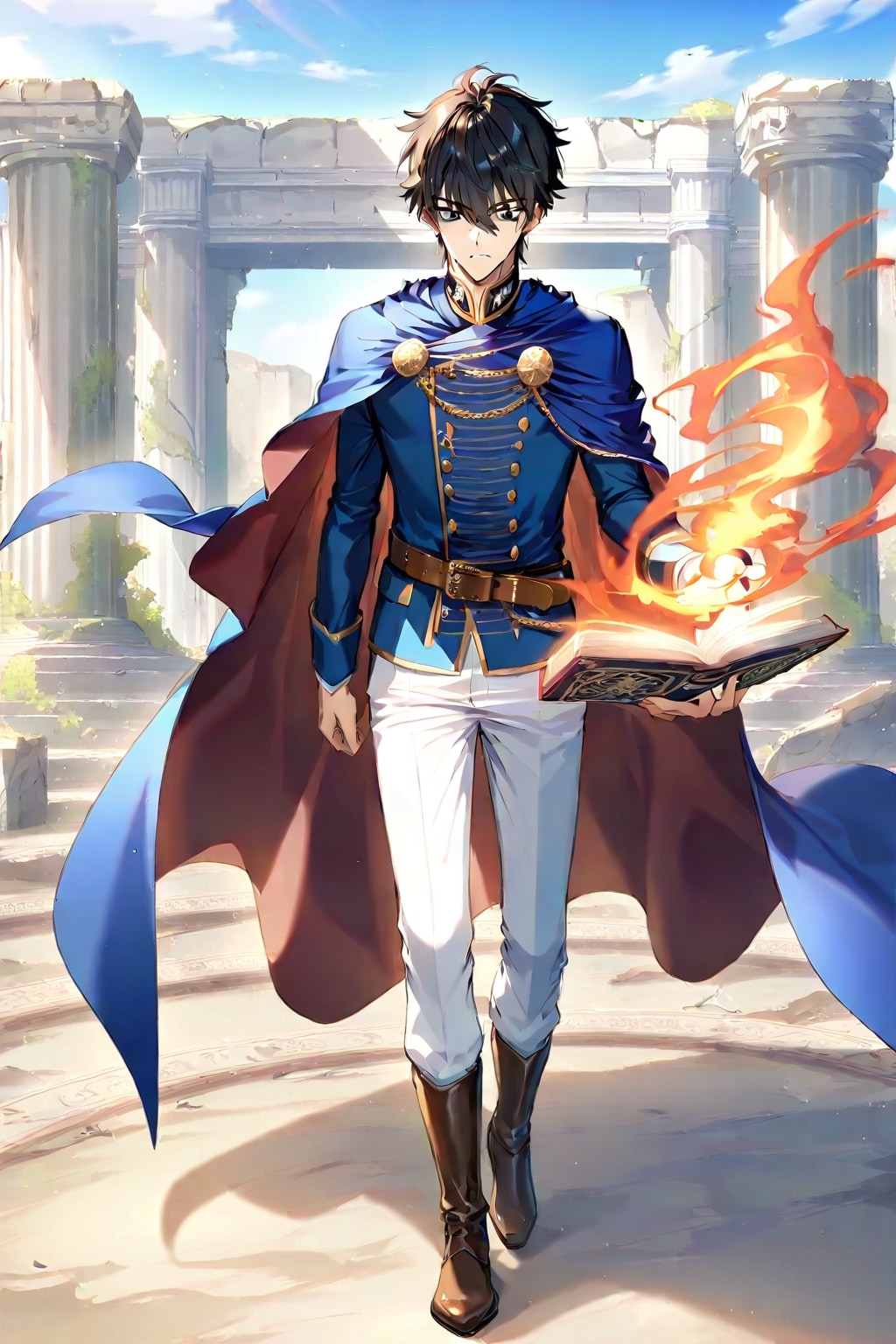 幻想的な古代遺跡の前、大柄な男性魔導士1-1-2