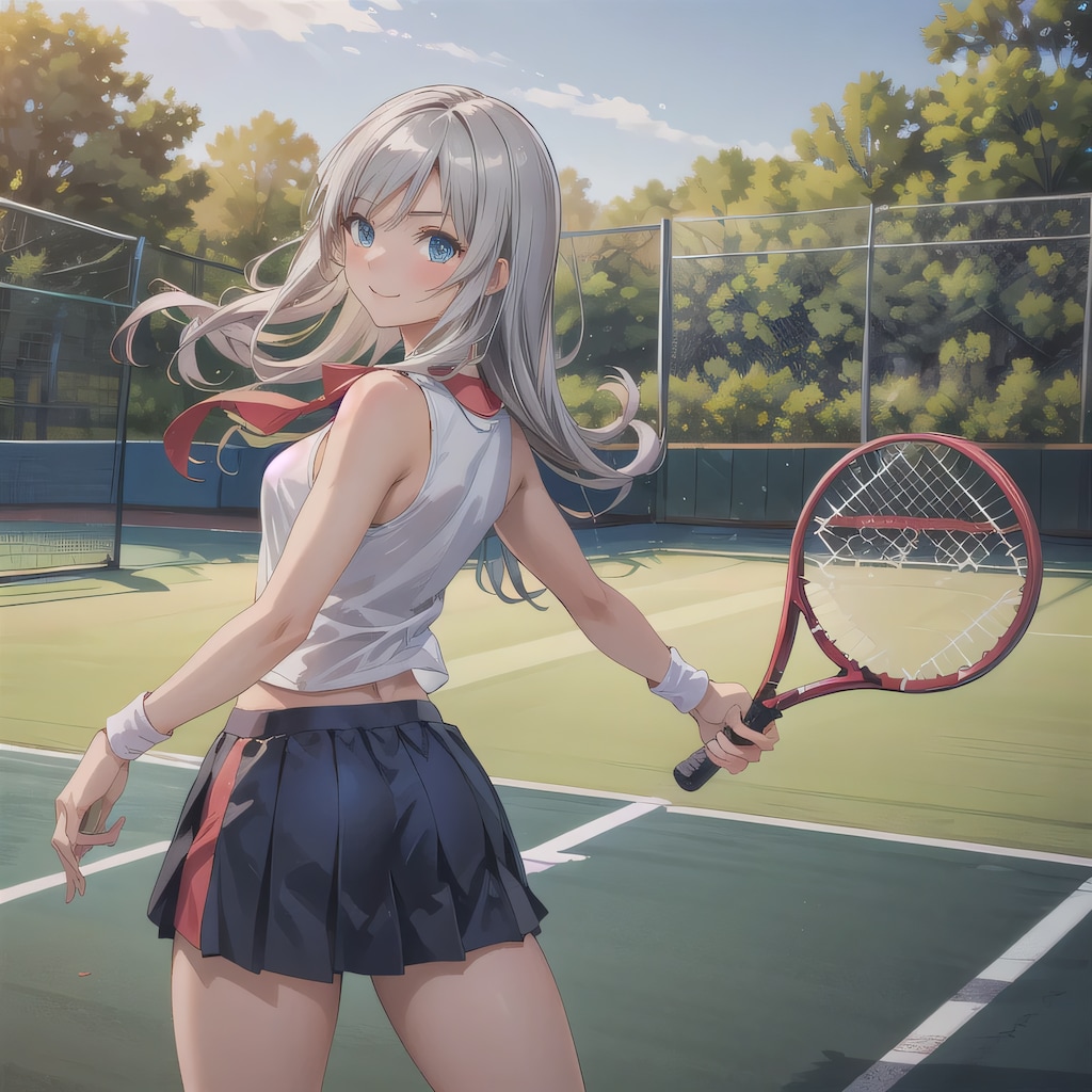 銀髪ロングでテニスウェアの少女１６