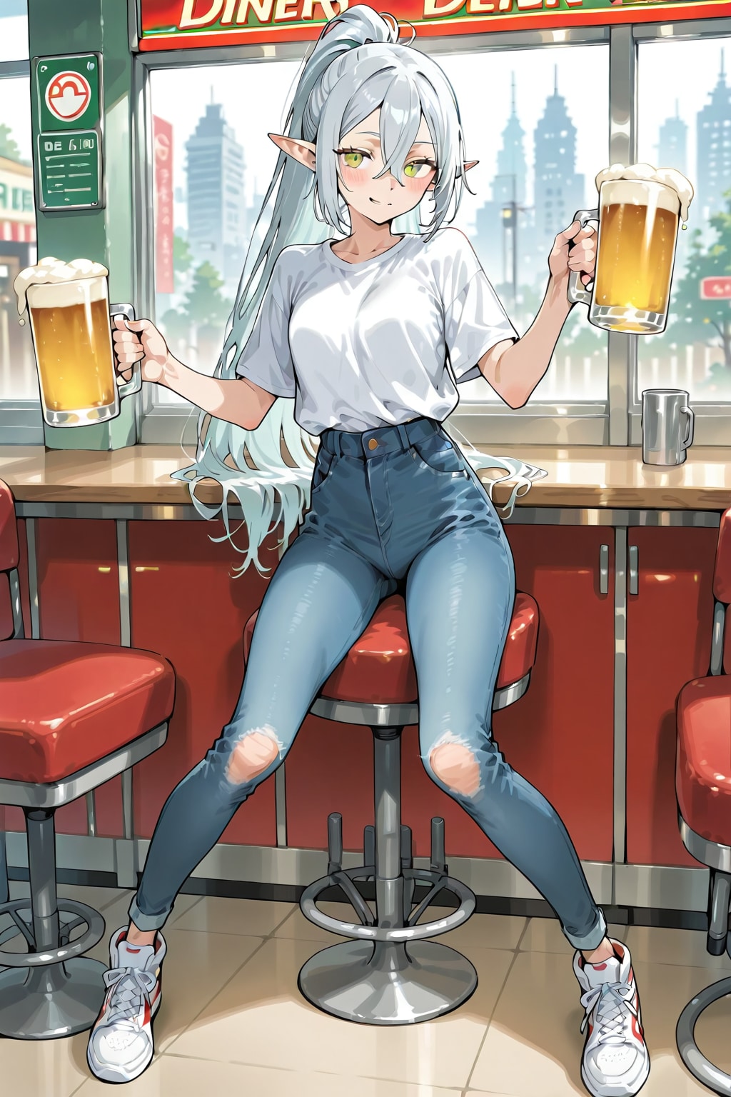 ビール二刀流な銀髪エルフの女の子