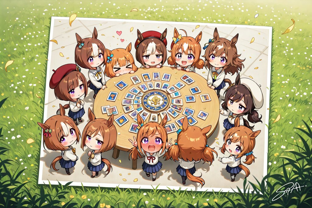 それぞれ、持ち寄ってカードをコンプリートした ちびちゃん。
