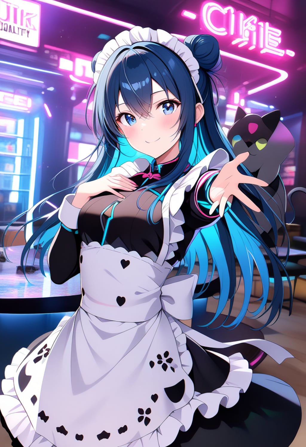 サイバーパンク風喫茶店のウェイトレスさん