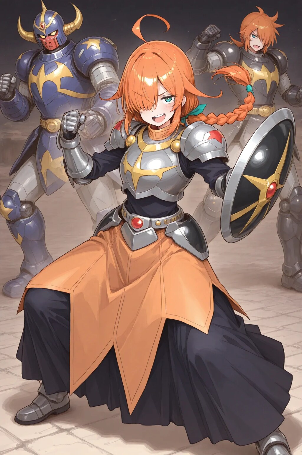 盾と拳で戦う目隠れちゃん☆