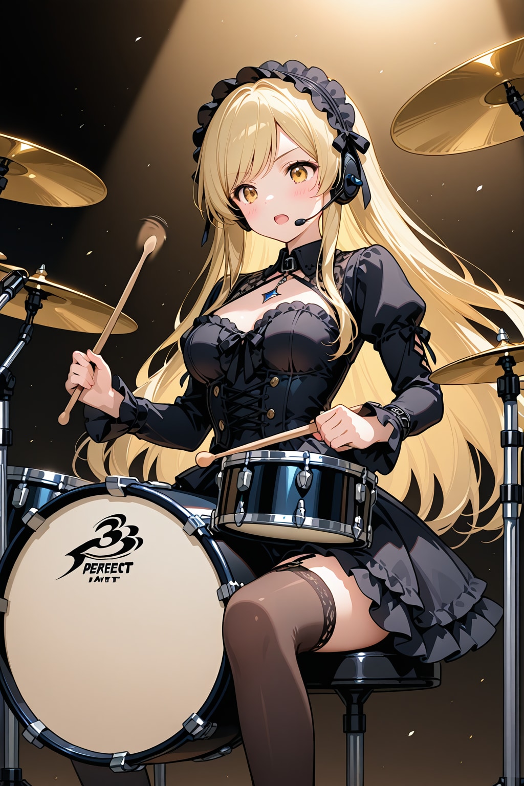 ライブステージでドラムを叩くMOONちゃん