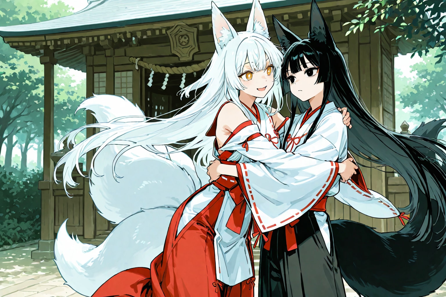 白狐さんと黒狐くんのハグ"What if DAISY?" | の人気AIイラスト・グラビア