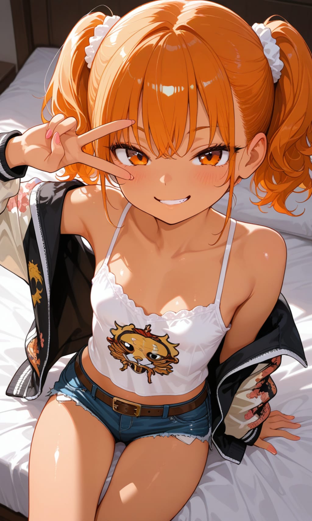 ベッドの上で( ˙꒳​˙ )v