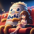 ポップコーンとともに映画を観るビール缶と小さな女の子 4枚目