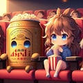 ポップコーンとともに映画を観るビール缶と小さな女の子 5枚目