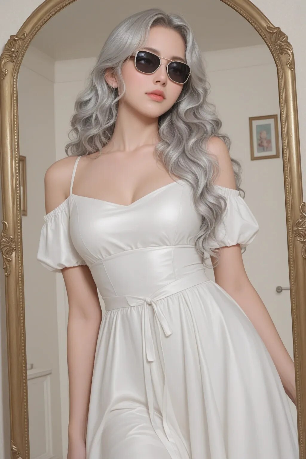 銀髪サングラス美女