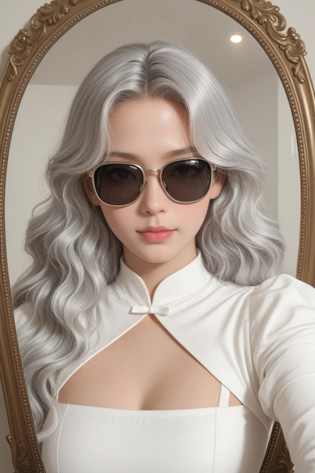 銀髪サングラス美女