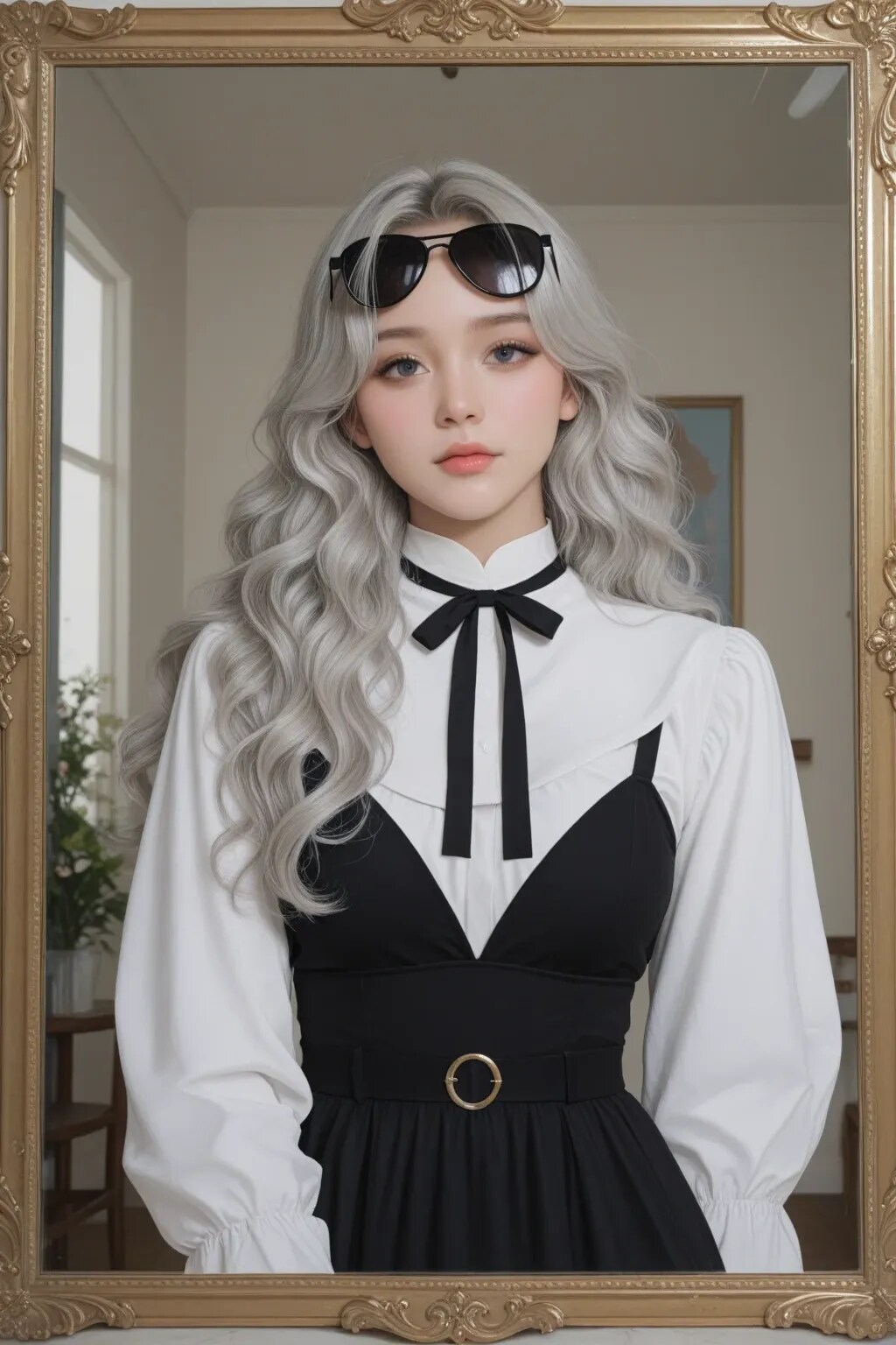 銀髪サングラス美女