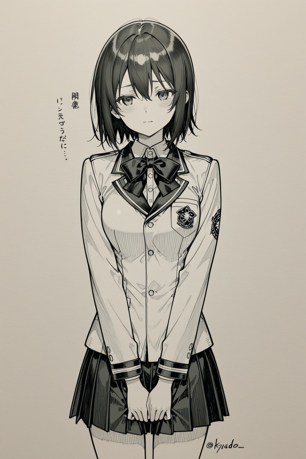 「日本の弓道の弓を引き絞る弓道着の少女」　日本語で短くは意味が殆ど伝わらないPHOENIX