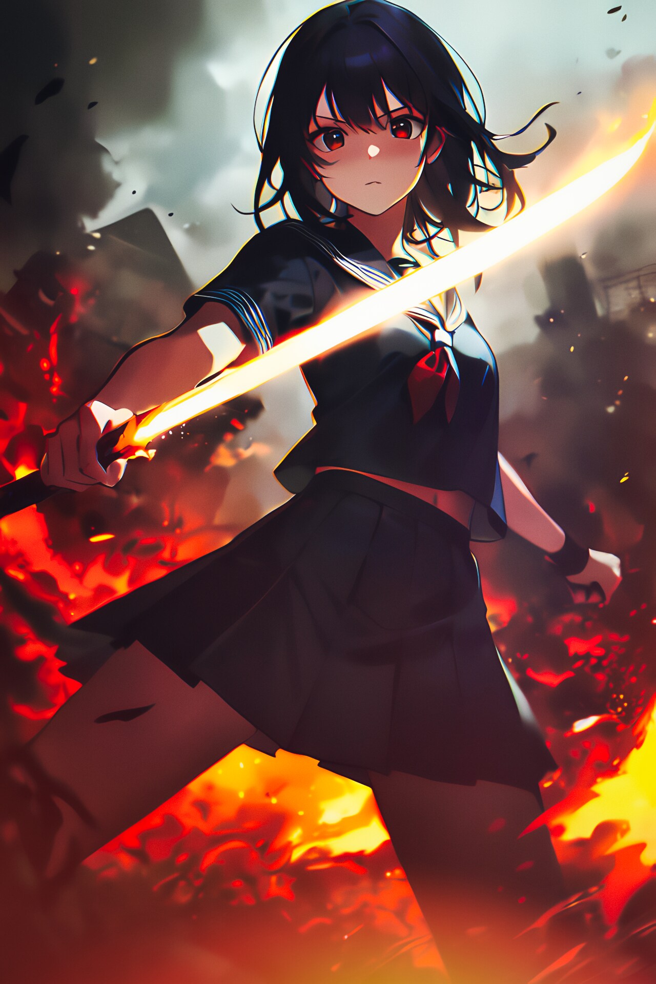 心を燃やす黒セーラー女子
