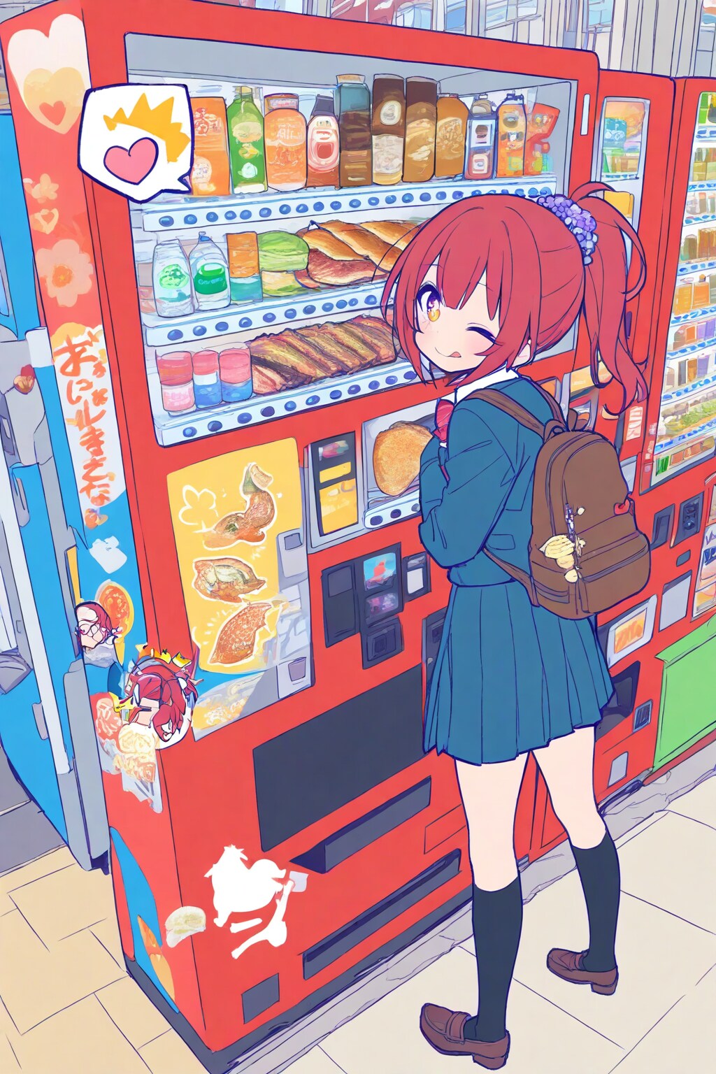 自動販売機と赤髪ちゃん