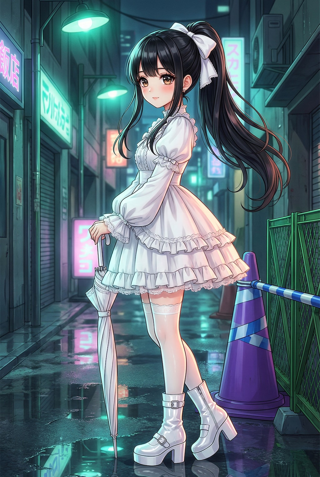 白絹の宵闇に佇む