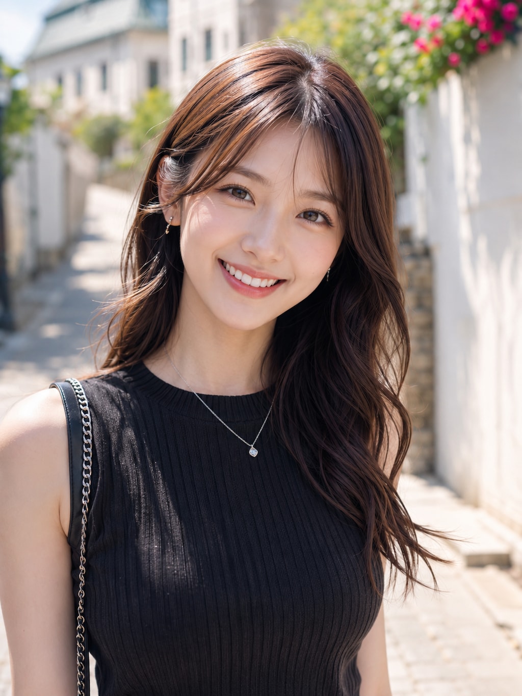 ノースリーブニットの女性