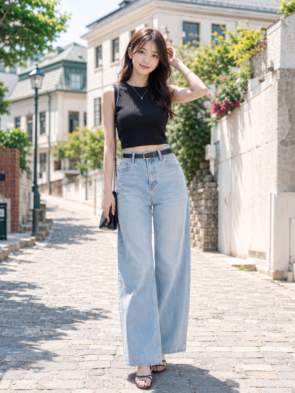 ノースリーブニットの女性