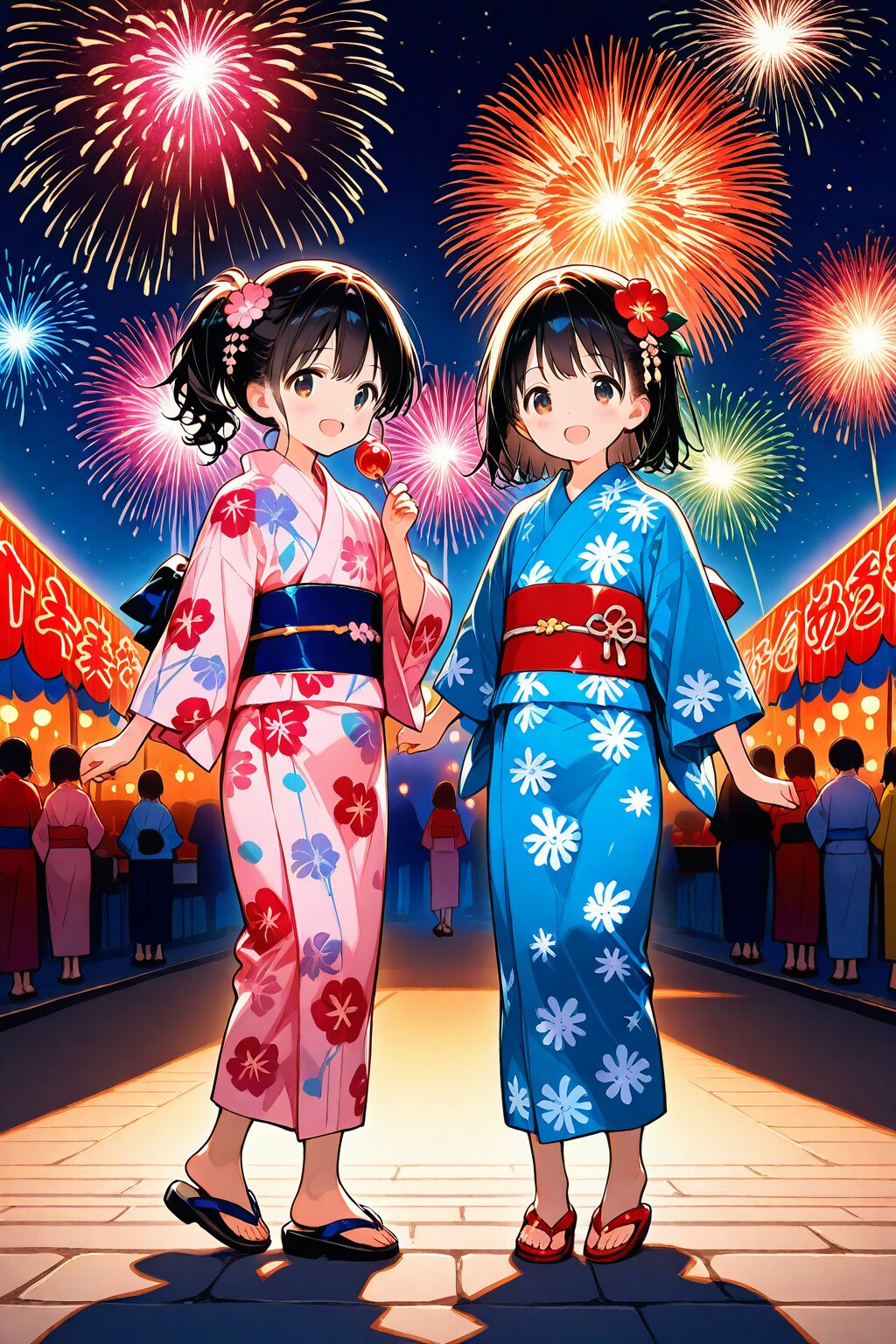 浴衣少女と花火