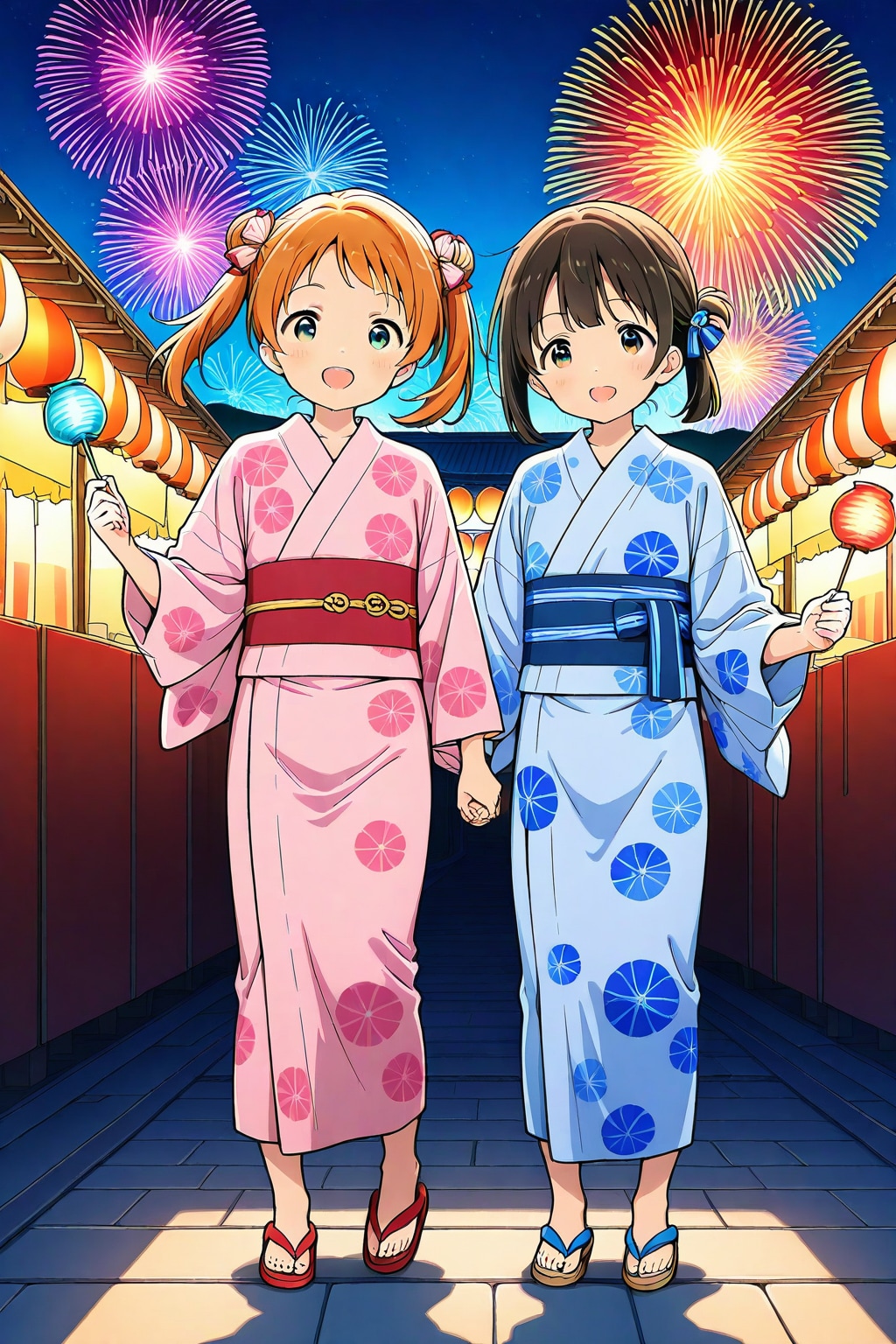 浴衣少女と花火