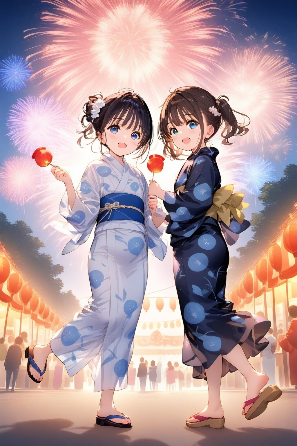 浴衣少女と花火