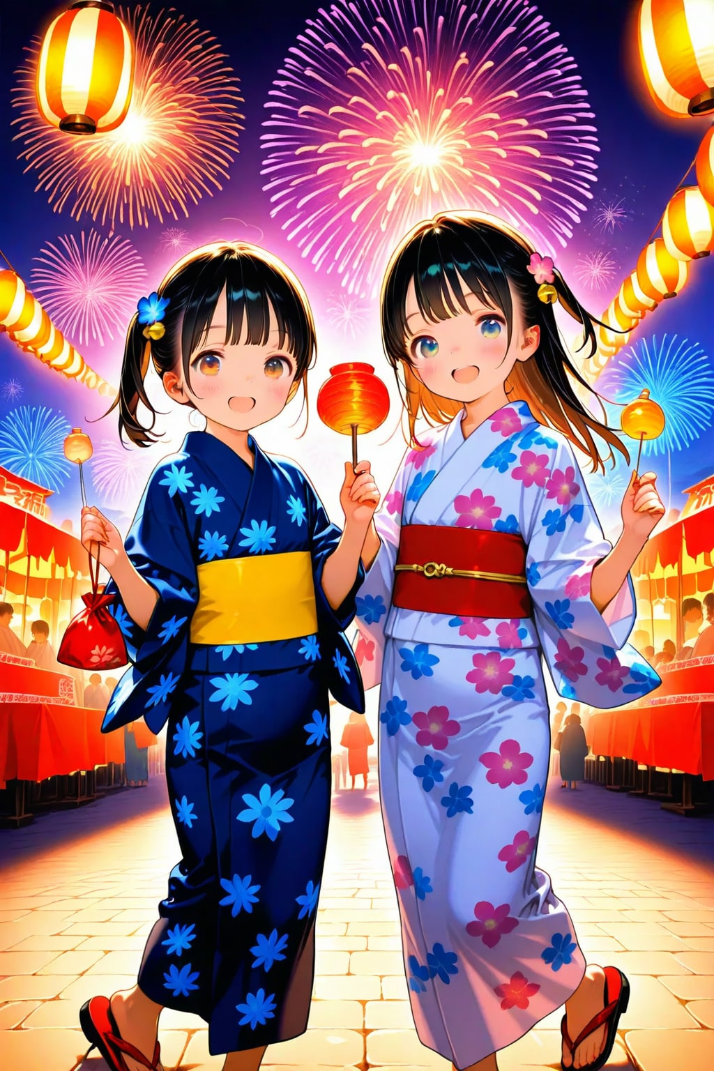 浴衣少女と花火