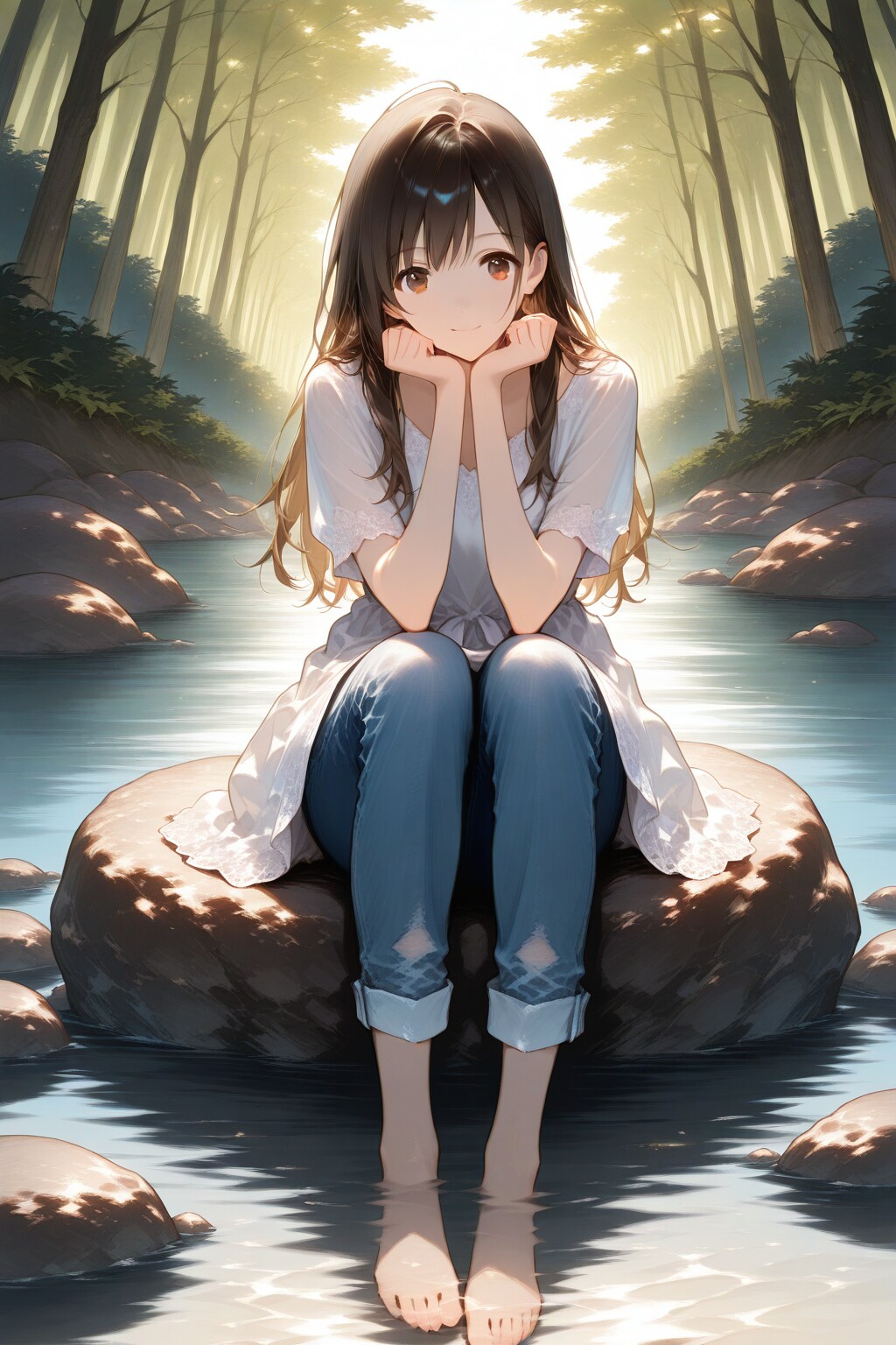 川で涼む
