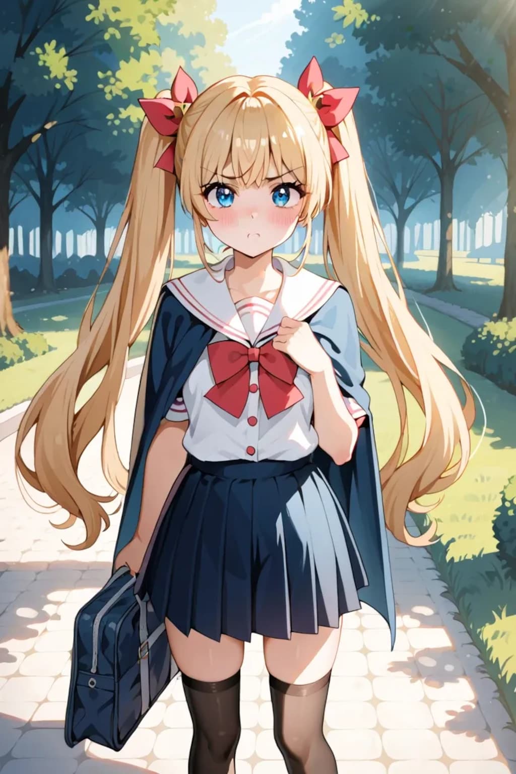 怒った顔も可愛い💕通学路の金髪少女