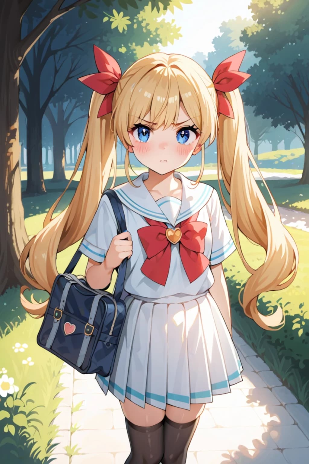 怒った顔も可愛い💕通学路の金髪少女