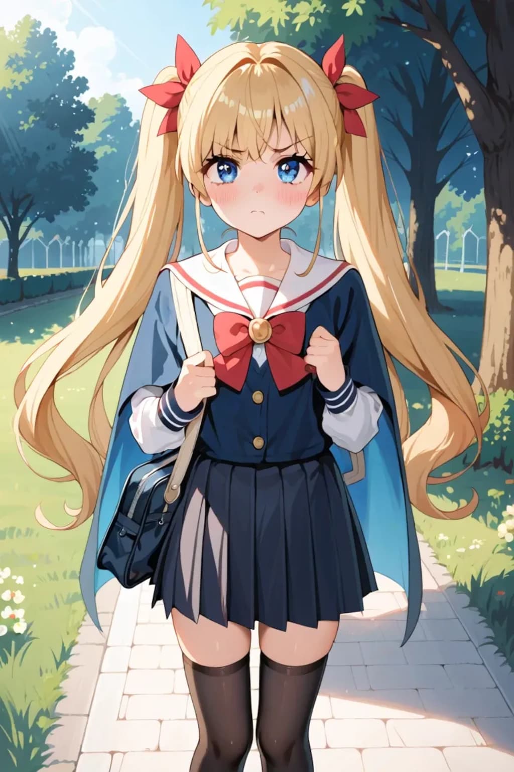 怒った顔も可愛い💕通学路の金髪少女