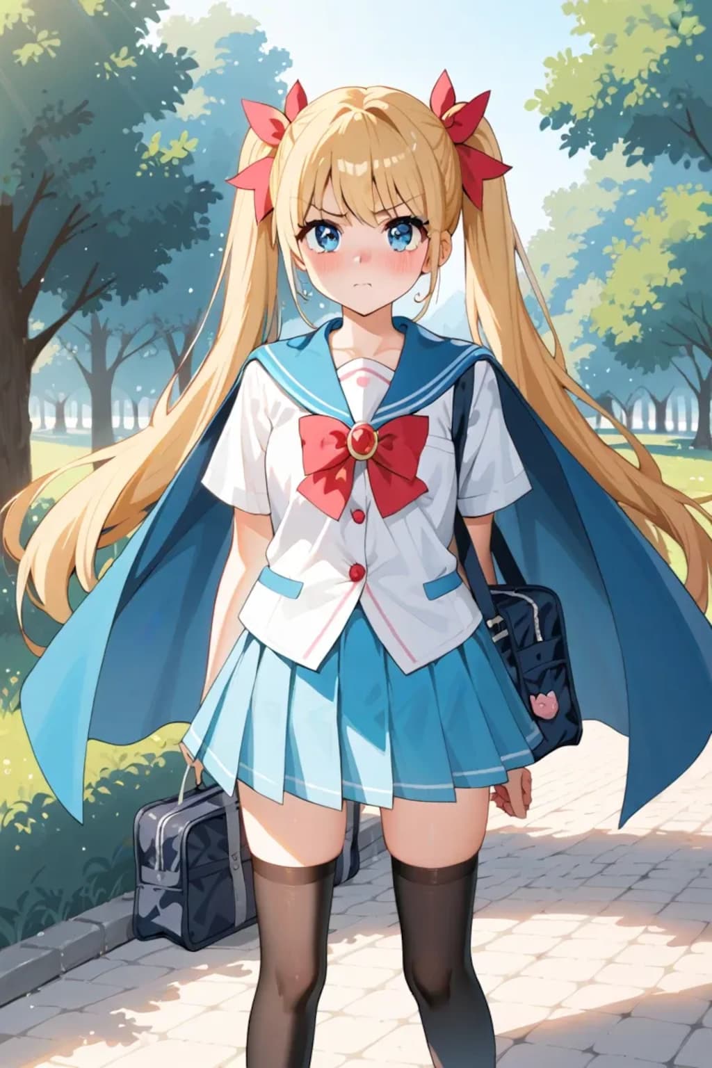 怒った顔も可愛い💕通学路の金髪少女
