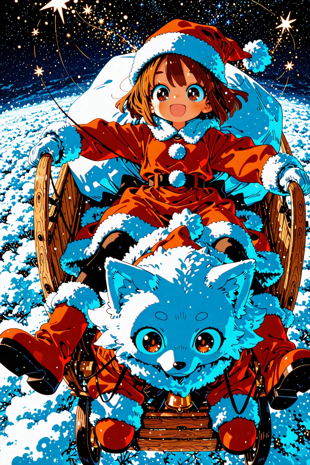 月夜を滑る、ちびサンタちゃん