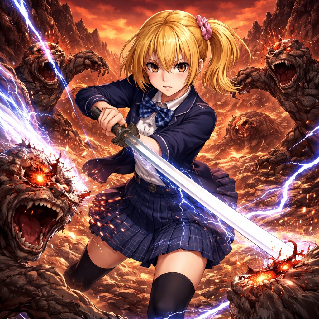 ＪＫと日本刀 前線で戦うＪＫ | の人気AIイラスト・グラビア