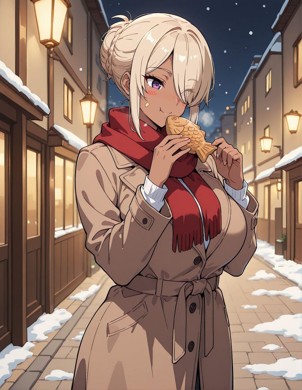 季節外れの雪を楽しむレイナさん
